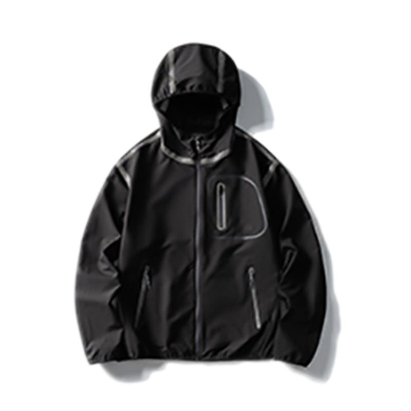 Reflective strip splicing hooded jacket