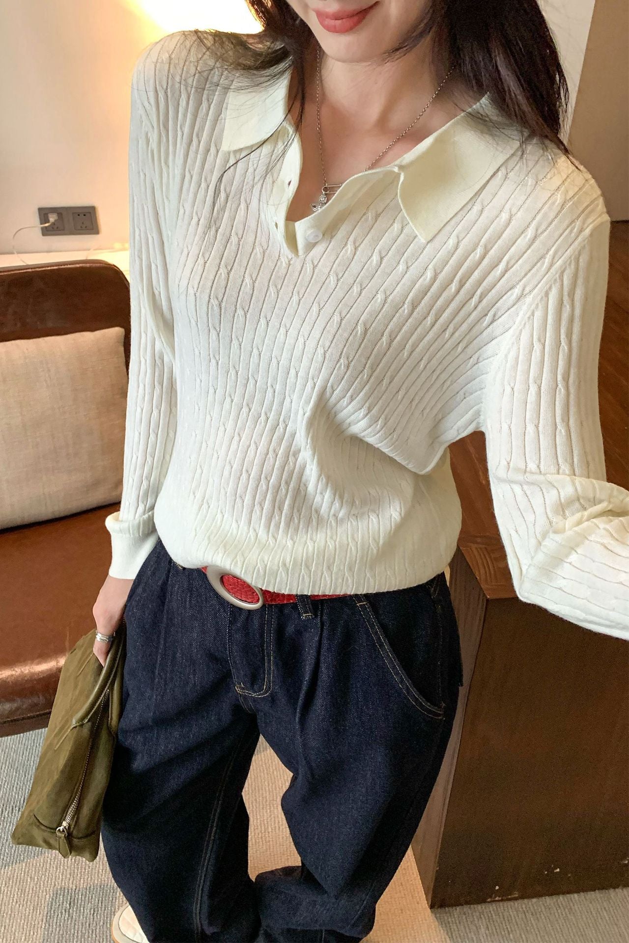 High-Neck Knit Sweater for Women, Slim Fit, Long Sleeve