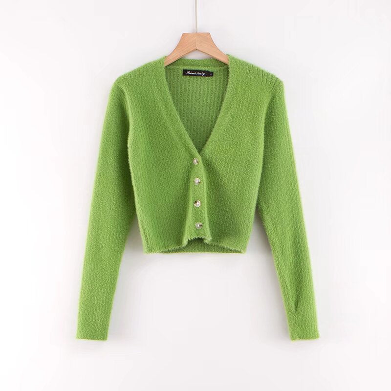 V-neck long sleeved cardigan sweater