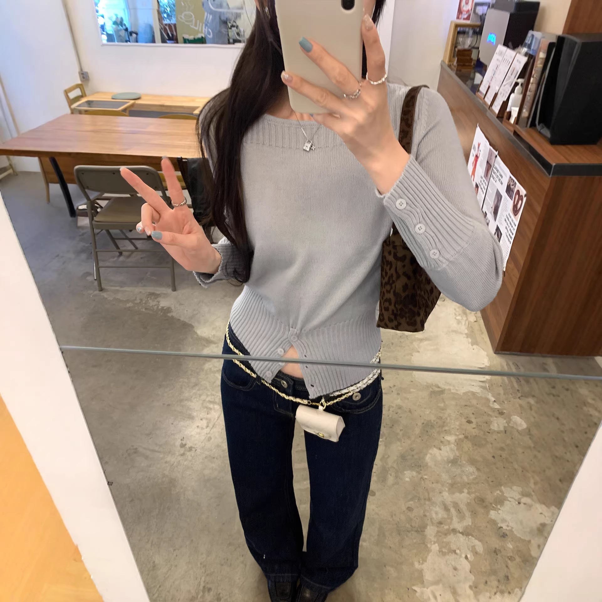 Chic  Fitted Buttoned Slim-Fit Knit Top for Women, Short Length, Long Sleeve