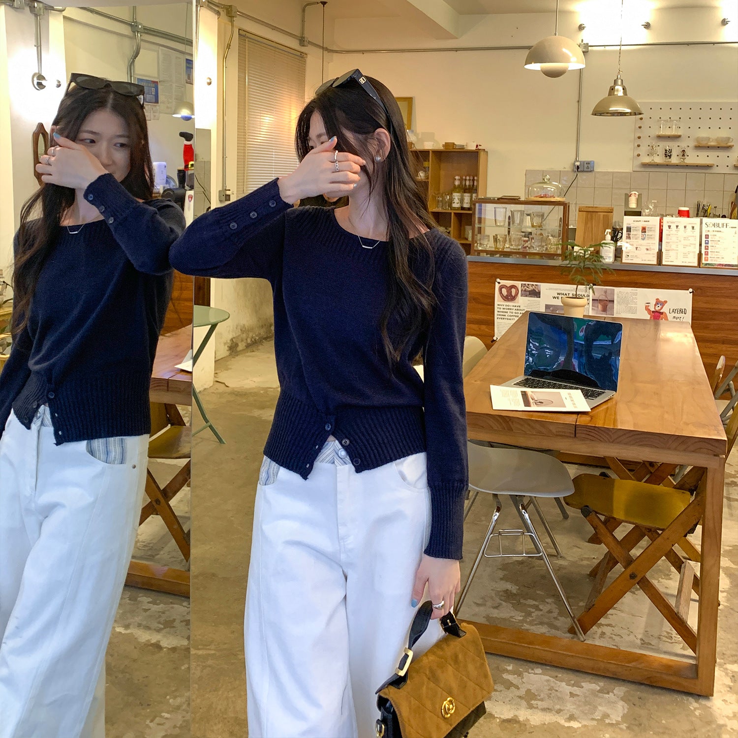 Chic  Fitted Buttoned Slim-Fit Knit Top for Women, Short Length, Long Sleeve