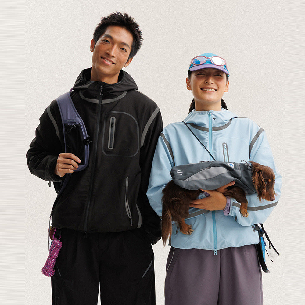 Reflective strip splicing hooded jacket