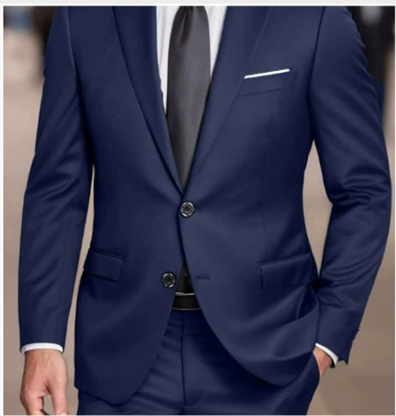 Formal Men's Suit Two-Piece Set with Double Buttons, Slim Fit, Solid Color, Wedding Tuxedo Jacket