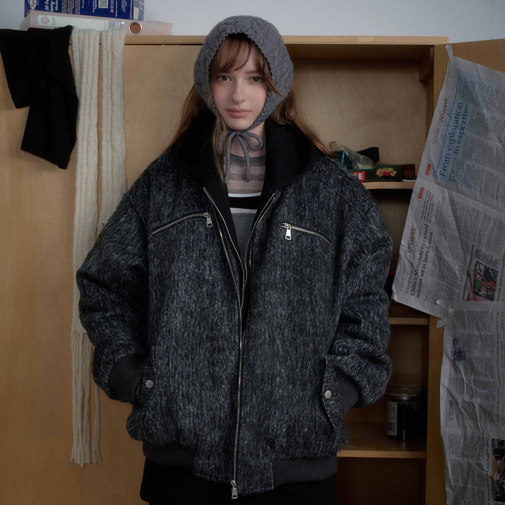 Fake two-piece spliced hooded cotton jacket