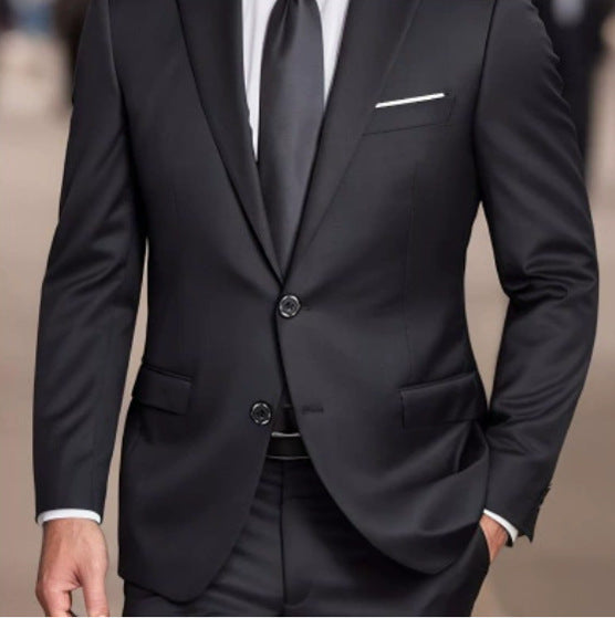 Formal Men's Suit Two-Piece Set with Double Buttons, Slim Fit, Solid Color, Wedding Tuxedo Jacket