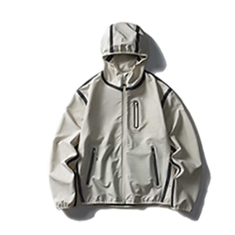 Reflective strip splicing hooded jacket