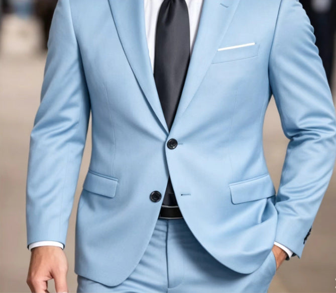Formal Men's Suit Two-Piece Set with Double Buttons, Slim Fit, Solid Color, Wedding Tuxedo Jacket