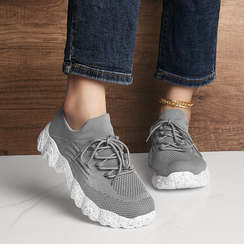 Daily Sporty Women's Shoes Cross-border New Summer Elevated Big Size Knitted Shoes Couple Style