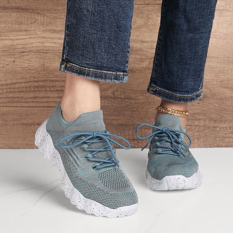 Daily Sporty Women's Shoes Cross-border New Summer Elevated Big Size Knitted Shoes Couple Style