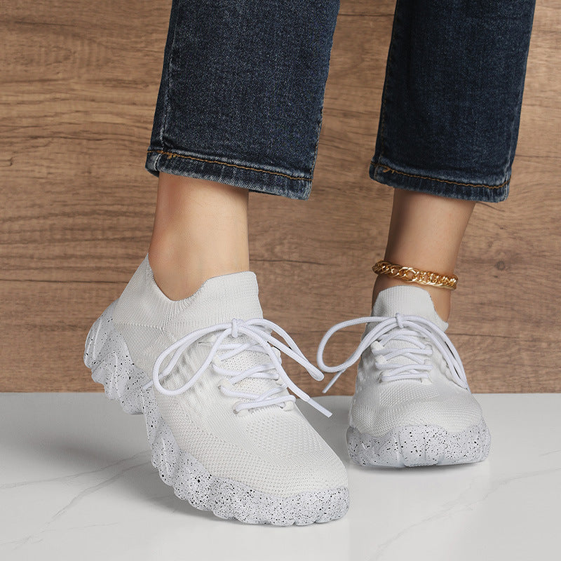 Daily Sporty Women's Shoes Cross-border New Summer Elevated Big Size Knitted Shoes Couple Style
