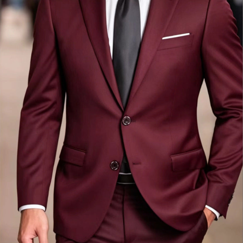 Formal Men's Suit Two-Piece Set with Double Buttons, Slim Fit, Solid Color, Wedding Tuxedo Jacket
