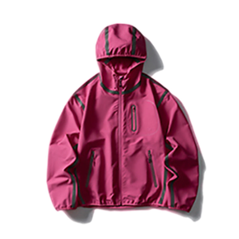 Reflective strip splicing hooded jacket
