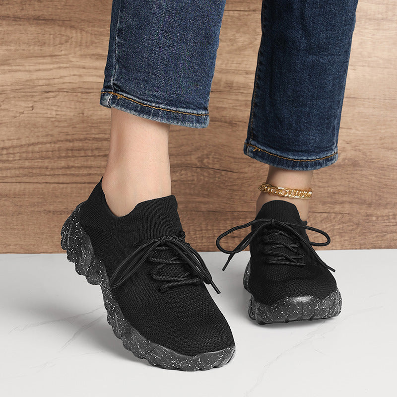 Daily Sporty Women's Shoes Cross-border New Summer Elevated Big Size Knitted Shoes Couple Style