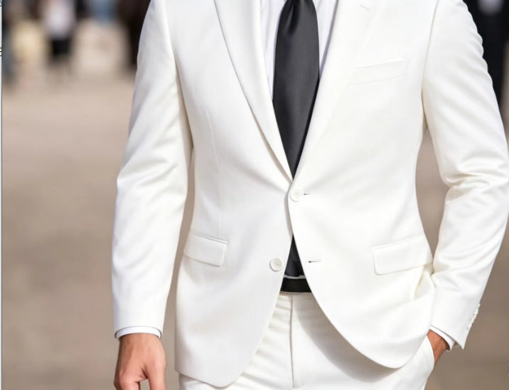 Formal Men's Suit Two-Piece Set with Double Buttons, Slim Fit, Solid Color, Wedding Tuxedo Jacket