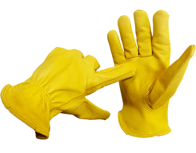 Leather Work Yellow Gloves for Motorcycle and Electric Vehicle Riding, Cowhide Protective Gloves for Handling and Driving