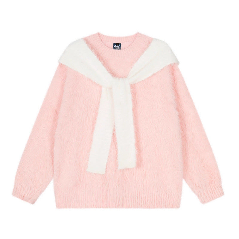 Cashmere Knit Sweater Loose Oversized Hooded Chic Korean-Style Knit Top