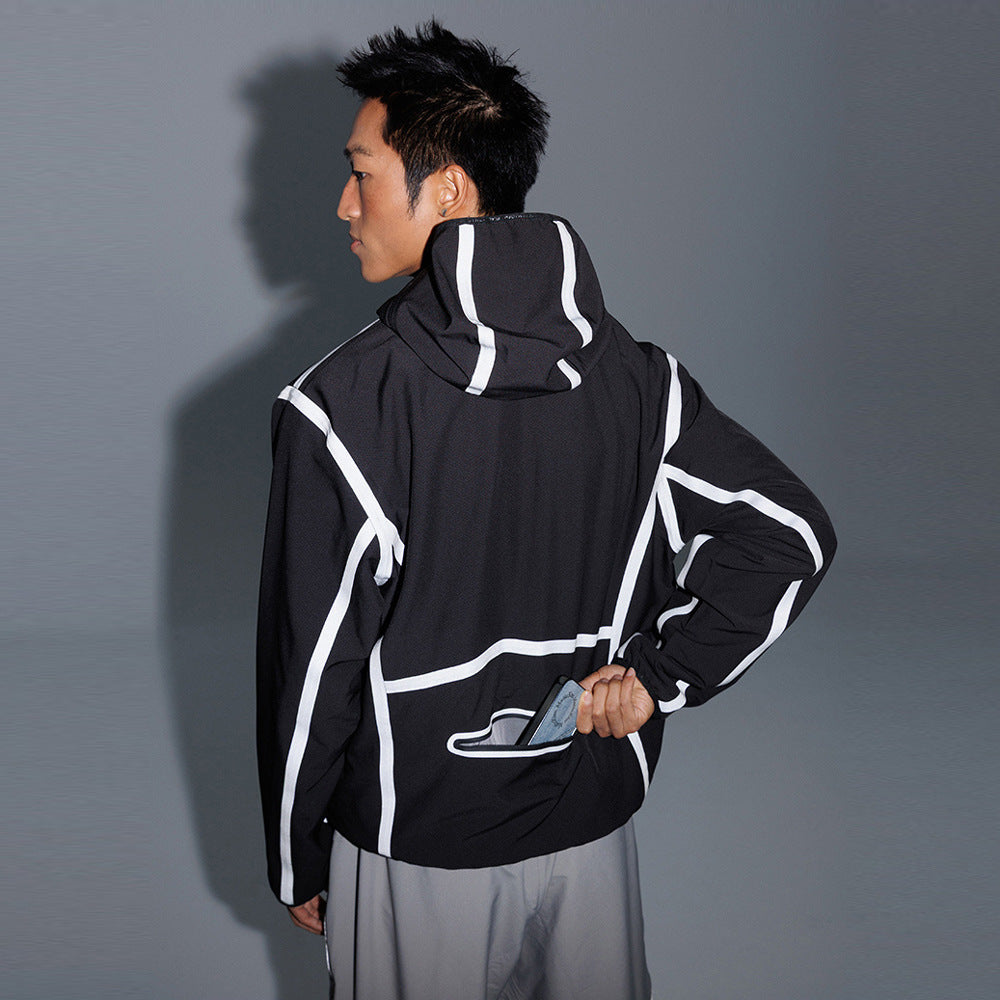 Reflective strip splicing hooded jacket